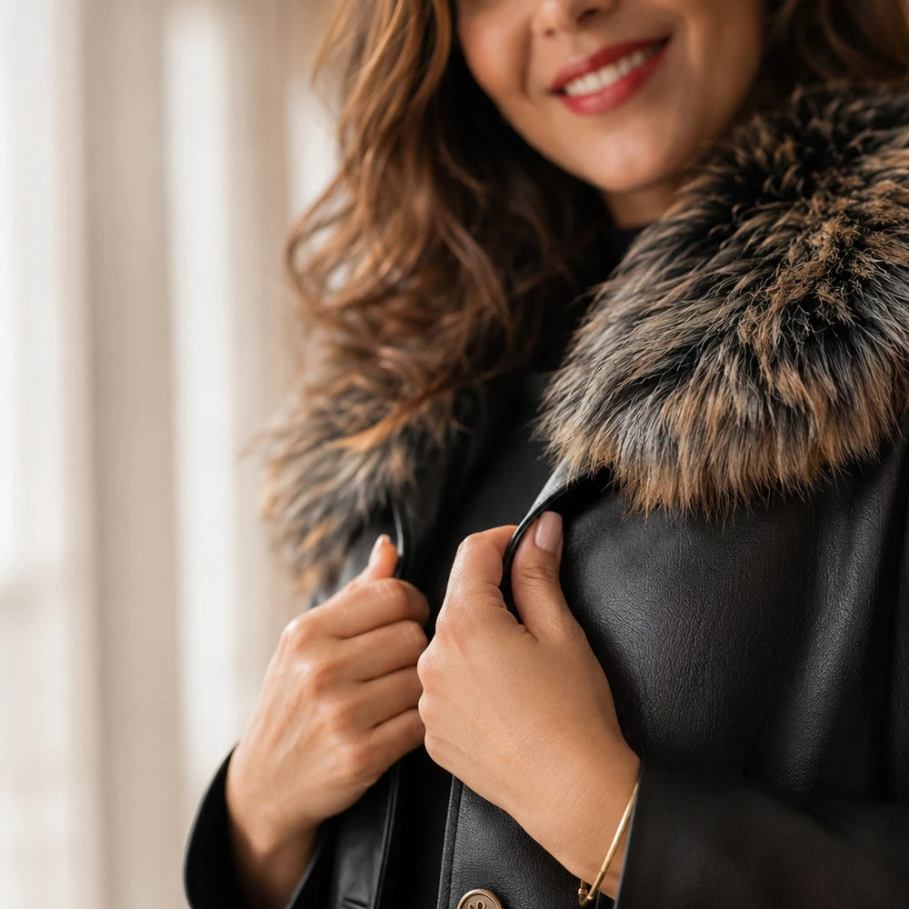 [COMPRÁ 1 Y LLEVÁ 2] Campera Isabella de Cuero Legítimo y Lana con Interior Forrado + Neceser Organizador de Regalo