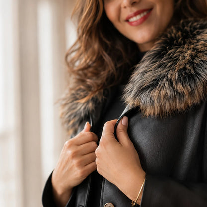 [COMPRÁ 1 Y LLEVÁ 2] Campera Isabella de Cuero Legítimo y Lana con Interior Forrado + Neceser Organizador de Regalo