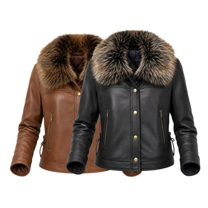 [COMPRÁ 1 Y LLEVÁ 2] Campera Isabella de Cuero Legítimo y Lana con Interior Forrado + Neceser Organizador de Regalo