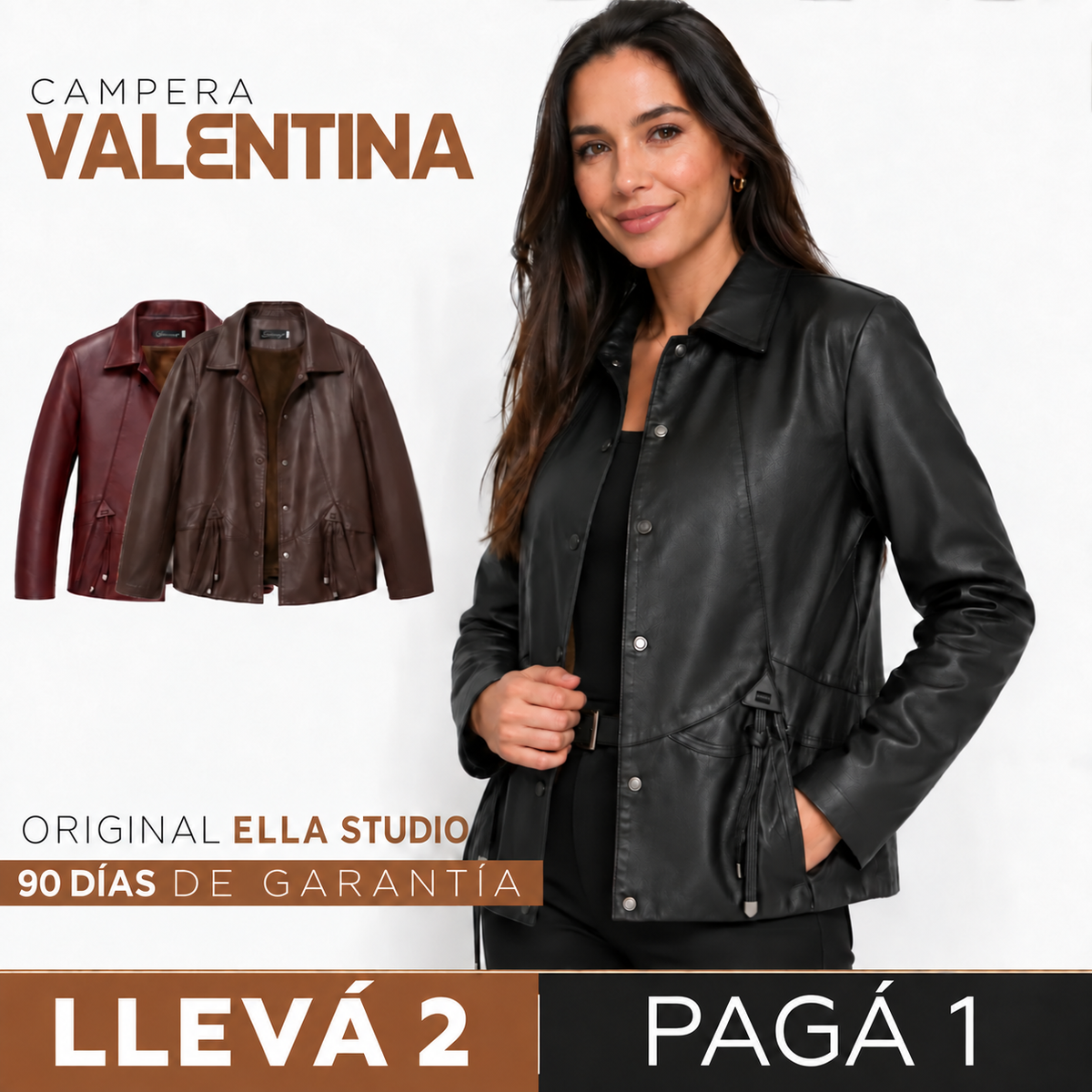 [COMPRÁ 1 Y LLEVÁ 2] Campera Valentina de Cuero Legítimo con Interior Forrado + Neceser Organizador de Regalo