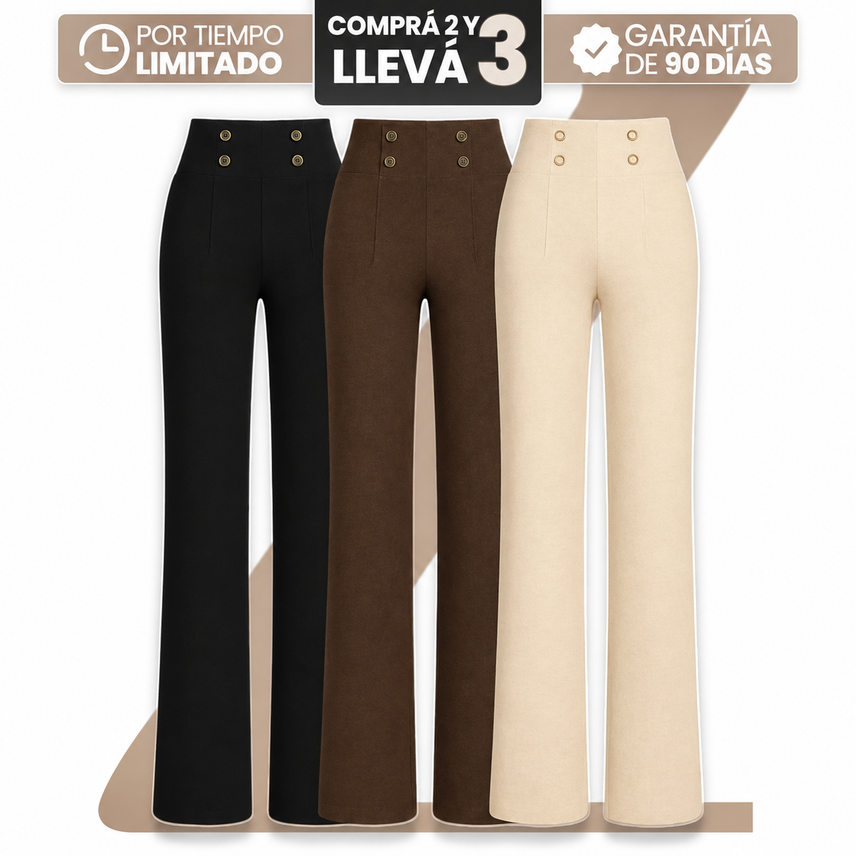 [COMPRÁ 2 Y LLEVÁ 3] Pantalón Martina de Mujer con Cintura Alta y Bolsillos + Neceser Organizador de Regalo