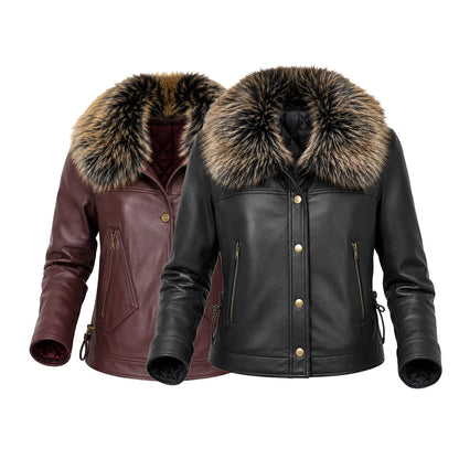 [COMPRÁ 1 Y LLEVÁ 2] Campera Isabella de Cuero Legítimo y Lana con Interior Forrado + Neceser Organizador de Regalo