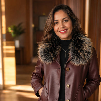 [COMPRÁ 1 Y LLEVÁ 2] Campera Isabella de Cuero Legítimo y Lana con Interior Forrado + Neceser Organizador de Regalo