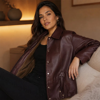 [COMPRÁ 1 Y LLEVÁ 2] Campera Valentina de Cuero Legítimo con Interior Forrado + Neceser Organizador de Regalo