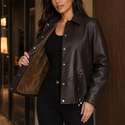 [COMPRÁ 1 Y LLEVÁ 2] Campera Valentina de Cuero Legítimo con Interior Forrado + Neceser Organizador de Regalo