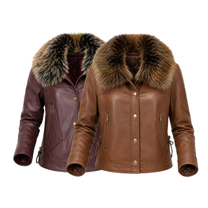 [COMPRÁ 1 Y LLEVÁ 2] Campera Isabella de Cuero Legítimo y Lana con Interior Forrado + Neceser Organizador de Regalo